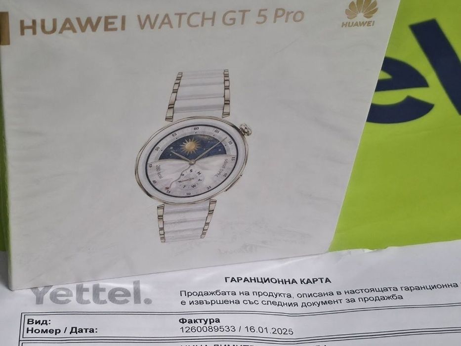КАТО НОВ 42mm Huawei watch GT 5 Pro Yettel Гаранция '27 Ceramic White