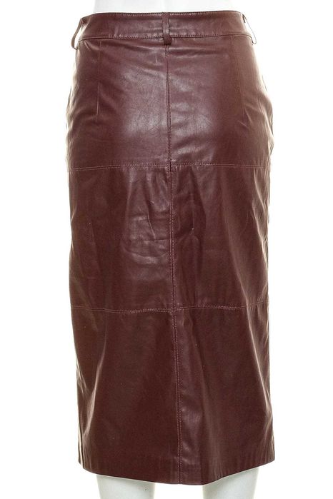 Дълга тъмночервена (бордо) кожена пола тип "молив" "EDC", размер XS-S