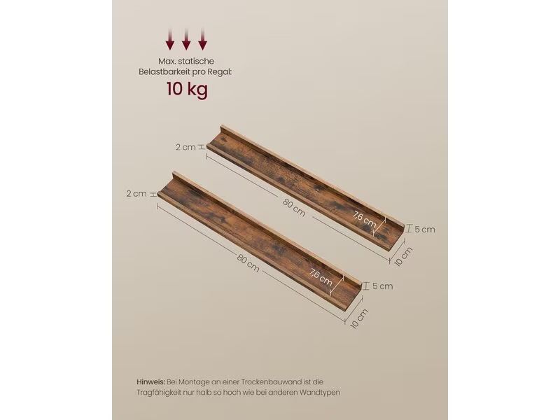 Комплект от 2 стенни рафта VASAGLE, плаващи рафтове, ширина 80 см