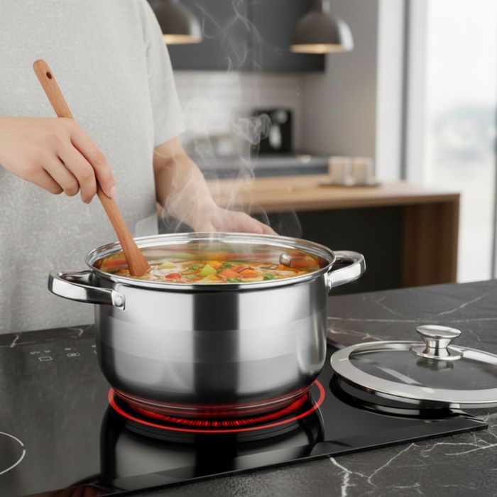 Тенджера с кошница за пържене и стъклен капак Cheffinger  Ø24 см – инокс, 6,5 л, за всички котлони