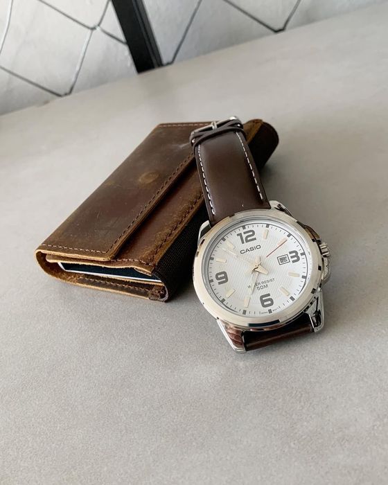 Часы Casio MTP-1314L — мужские часы с кожаным ремнём, оригинал