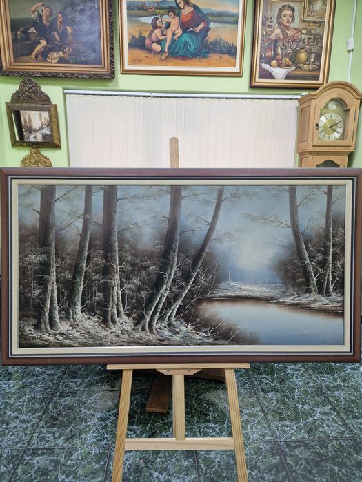 Красива стара голяма антикварна авторска майсторска картина