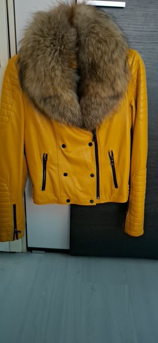 Geaca piele naturala cu guler de vulpe