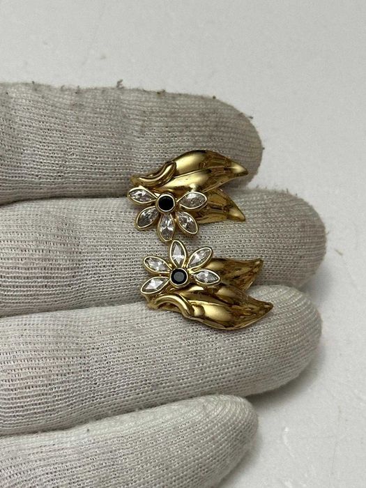 CERCEI AUR 14K + 2 Safire - Model Floare - Grecia - 4.9g. - Vintage !