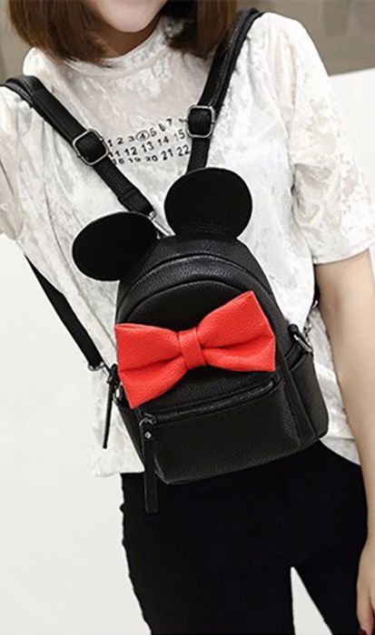дамска раница кожена мики маус с червена сладурска панделка ново чанта