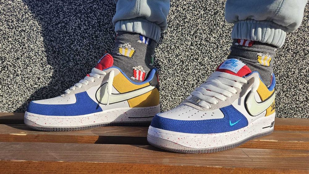 Nike Air Force 1 Los Angeles Alb-Galben-Albastru