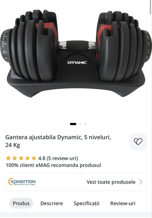 Gantere ajustabile Dynamic 24 kg – 5 trepte de greutate – Ca noi!