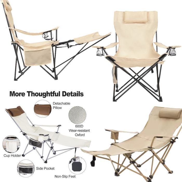 Сгъваем къмпинг стол с поставка за краката,Бежов