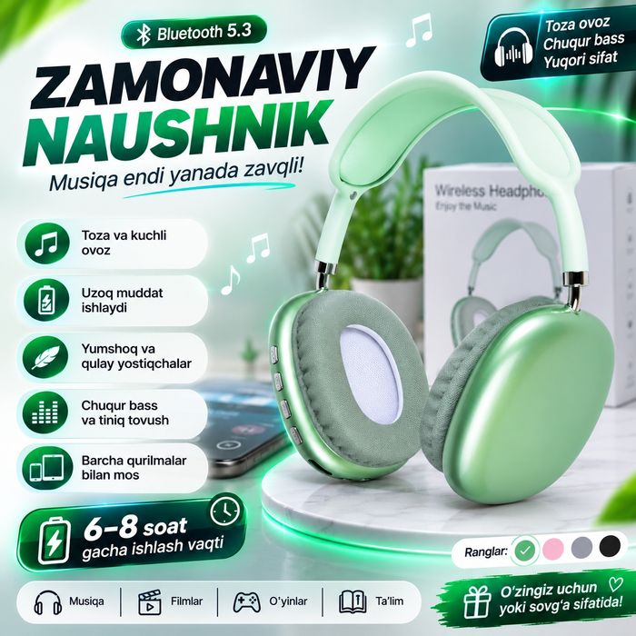 Zamonaviy Wireless Naushnik P9 / Bluetooth 5.3 / Yangi
​(Muqobil qisqa