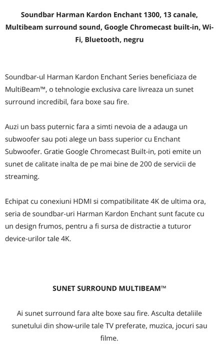 Soundbar si Subwoofer Harman Kardon Enchant 400W IMPECABIL!