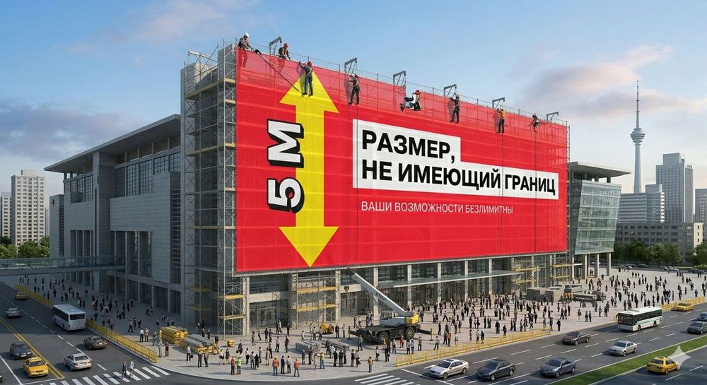 Фасадная УФ-печать на сетке 5 метров — Бесшовное закрытие зданий