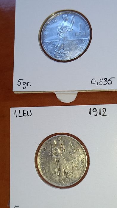 Vand 4 monede argint de 1 leu ani 1910, 1911, 1912 și 1914, infoliate,stare f buna