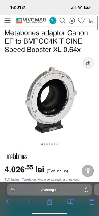 Adaptor Metabones Canon EF - BMPCC Blackmagic Speedbooster Cine XL 0.64