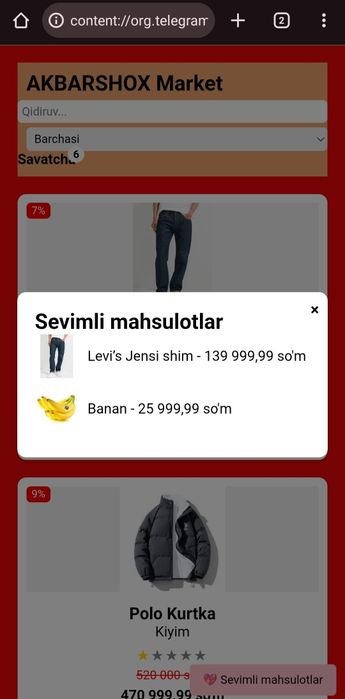 Marketlar uchun demo Online Market