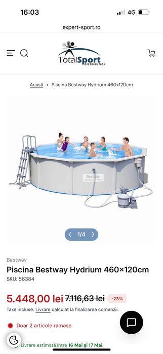Vând piscină capacitate 17.500 litri preț negociabil