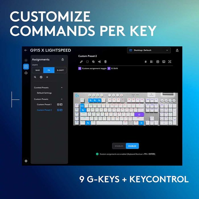 Tastatura Gaming Wireless mecanica LOGITECH G915 X Lightspeed Tactile Switches, Bluetooth, USB, Layout US INT, alb | Ca nouă | Garanție