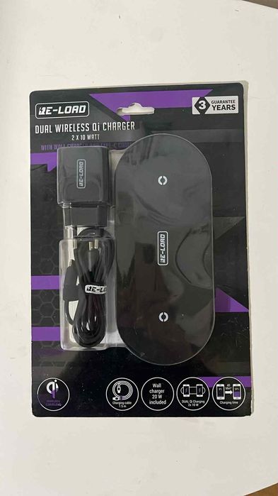 Двойно Безжично Qi Зарядно (2x10W) + Адаптер 20W!
