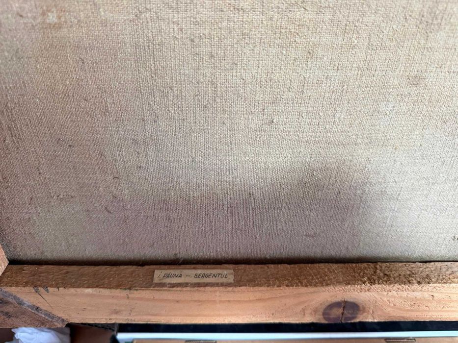 tablou vechi pictat pe panza in ulei pictura veche 1977 SERGENTUL  dimensiuni 70-59 cm pictura veche