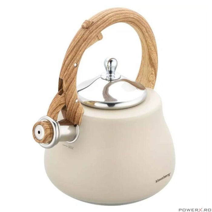 Ceainic, fierbator cu fluier, otel inoxidabil, bej cu elemente