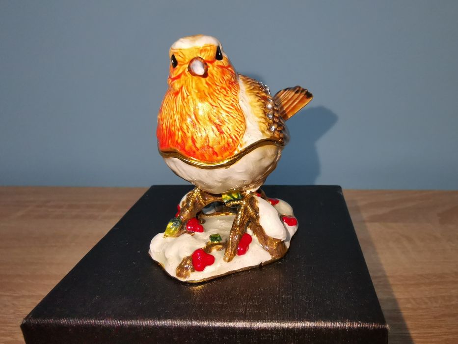 Treasured Trinkets солидна емайлирана метална кутия за бижута птица