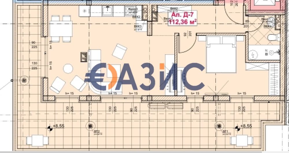 2-стаен апартамент на 4-ти етаж с изглед към морето,квартал Мисаря