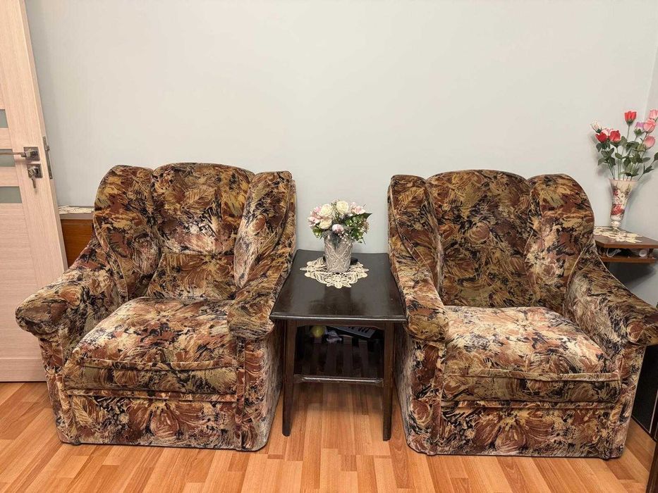 Set canapea extensibilă +2 fotolii pentru living, imitație catifea floral