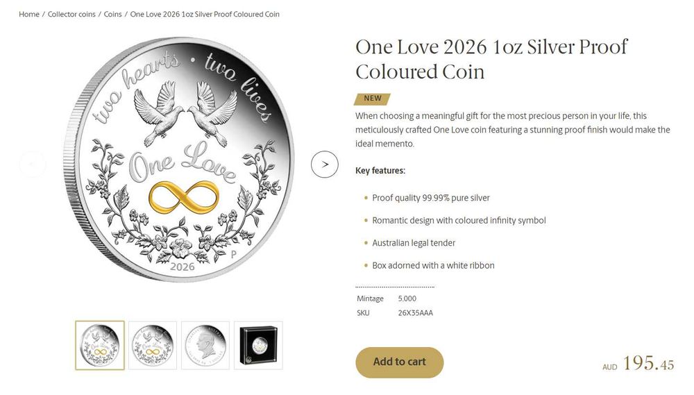 Сребърна монета 1 oz One Love 2026 1oz Silver Proof Coloured Coin