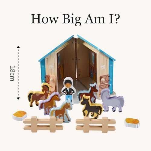 Нов Комплект конюшня с 6 кончета дървена играчка за деца 1+ идеален подарък