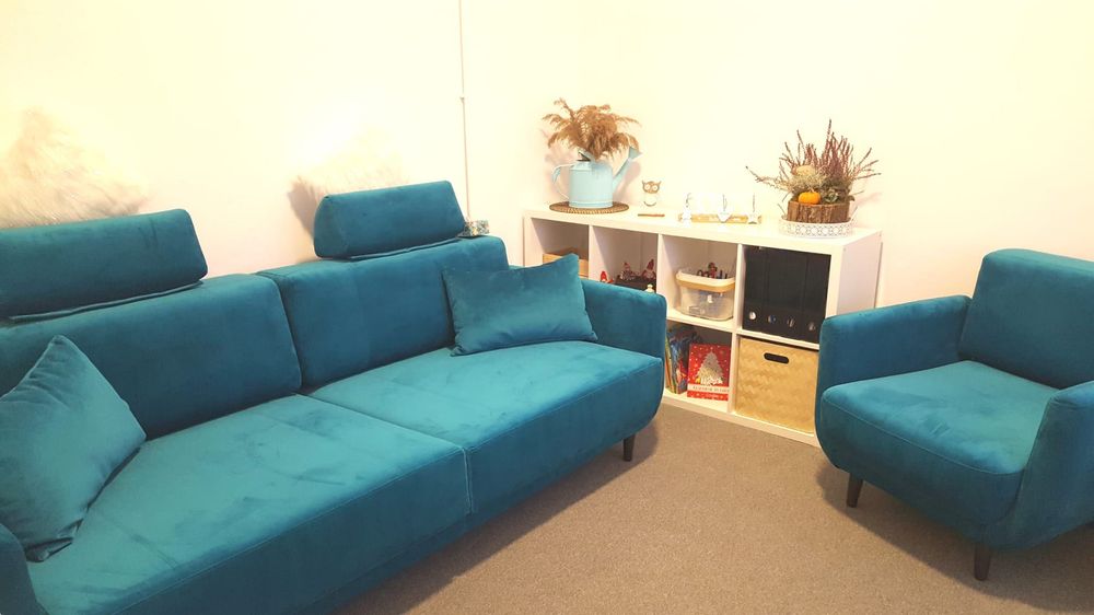 Canapea si fotoliu din catifea turcoaz