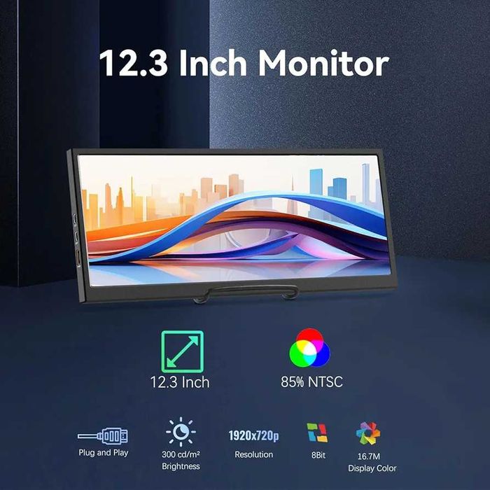 Нов 12.3-инчов монитор, IPS разтеглен LCD дисплей 1920 * 720 HDMI USBC