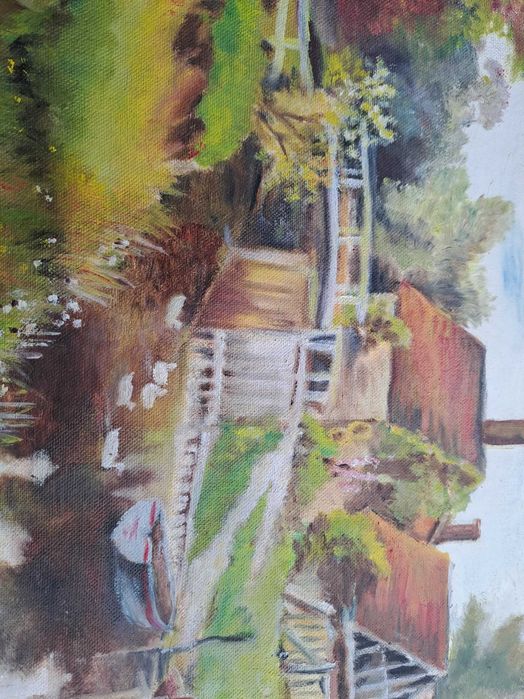 tablou romanesc pictura pe panza 53/43 cm semnat datat 1980