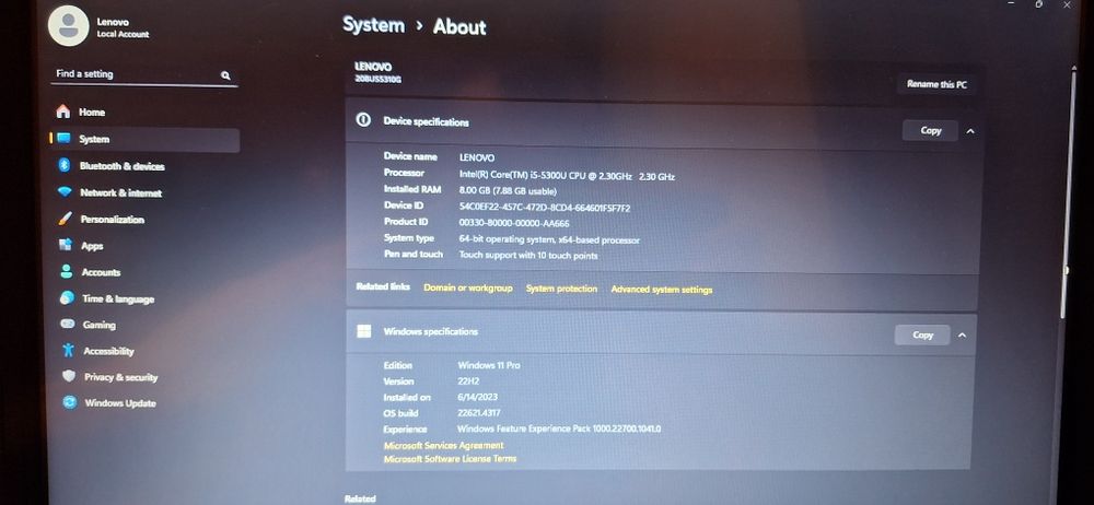 Lenovo Thinkpad T450, touchscreen, i5, ssd 500gb, ram 8gb