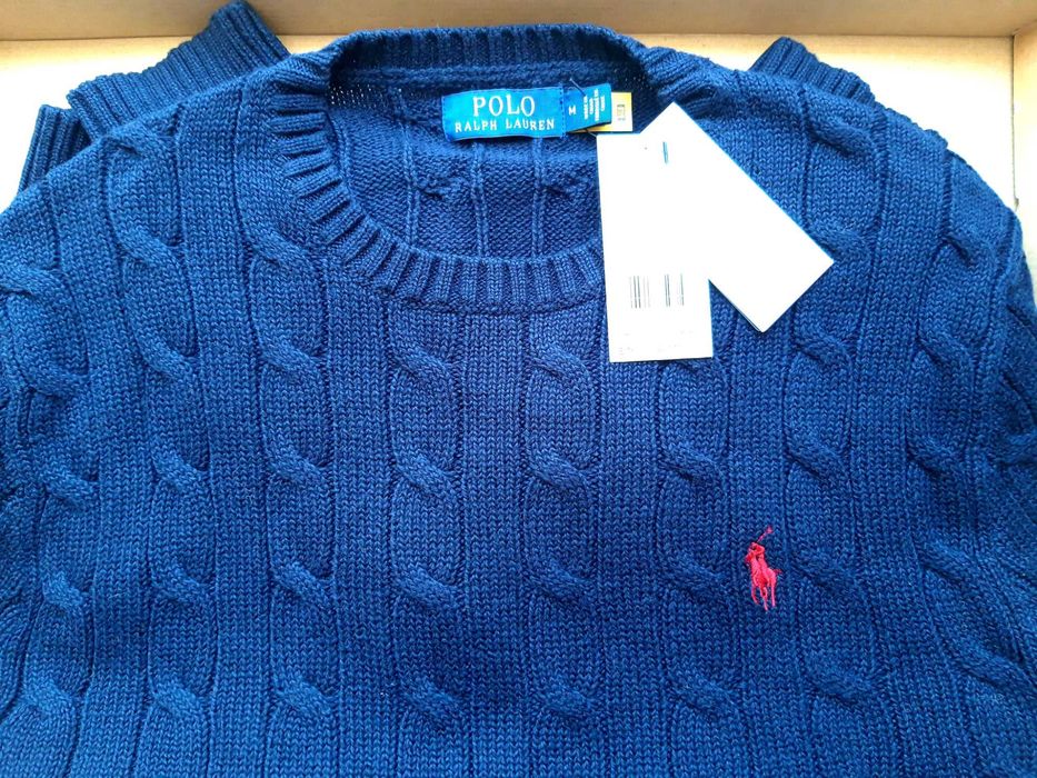 Оригинален нов мъжки пуловер POLO, с етикет, размер М, тъмносин