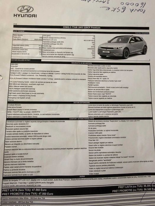 Vand Hyundai Ioniq 5 2023 echiparea premium, baterie mare 77.4 kwh