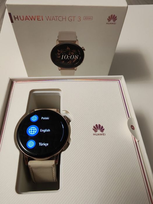 Huawei Watch GT 3, 42 mm, damă, auriu, cu curea din piele