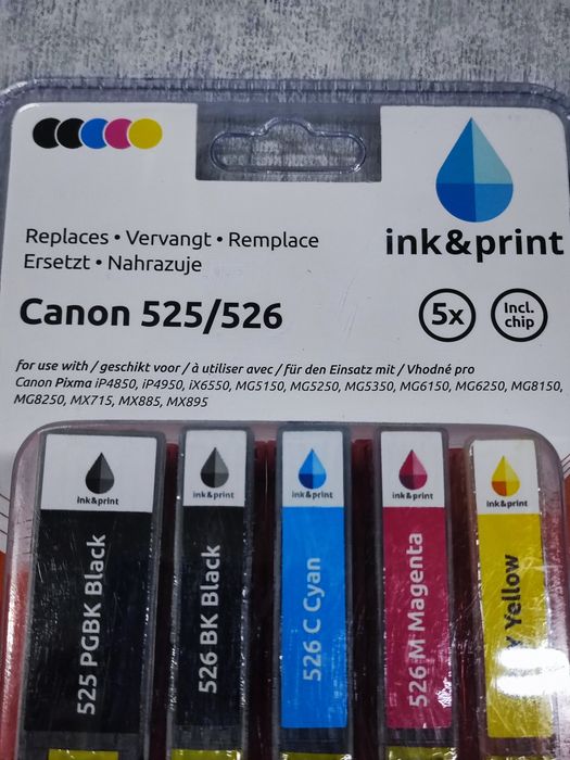 Set 5 cartușe compatibile Canon 525/526 cu cip – Negru + Culori – Sigilat
