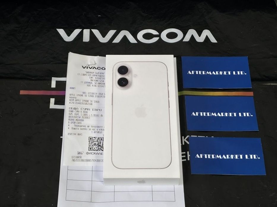 ЧИСТО НОВ 128GB iPhone 16 Гаранция Vivacom 2028г. White | Бял
