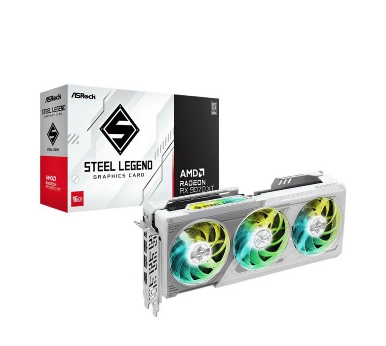 Видеокарта Asrock - AMD Radeon RX 9070 XT Steel Legend, 16GB, GDDR6, бяла