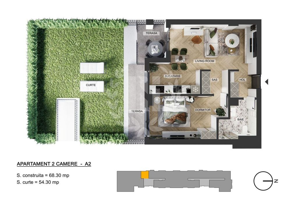 Apartament 2 camere zona de Nord - 58.05 mp utili si curte — fotografia 1