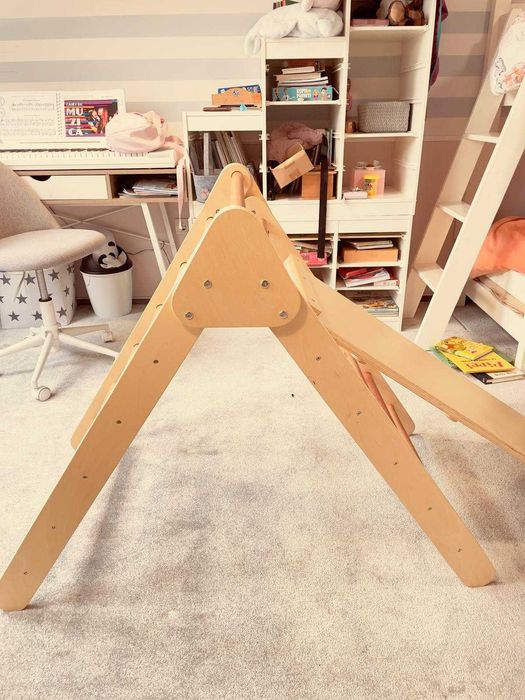 Set Montessori 3 in 1 Triunghi de Catarat, Lemn cu Tobogans Escalada