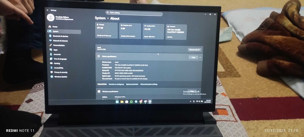 Dell G15 5530
Protsessor: 13th Gen Intel Core i7-13650HX
RAM: 512 gb