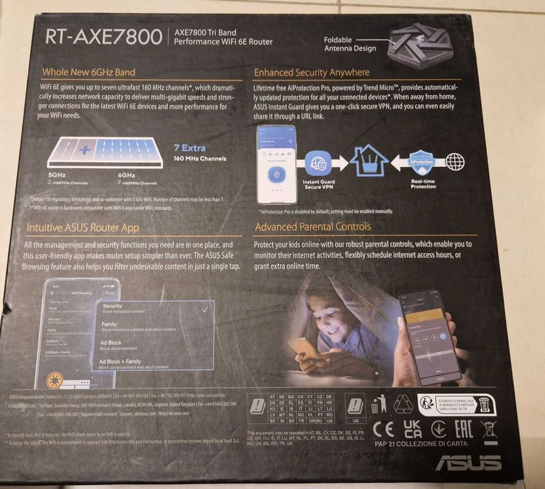 Гейминг рутер ASUS RT-AXE7800, Tri-Band, Wi-Fi 6E
