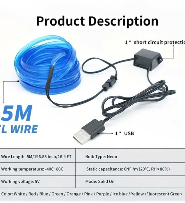 СИНЬО 5М Амбиентно LED/ЛЕД  осветление с USB | НАЙ-ДОБРА ЦЕНА