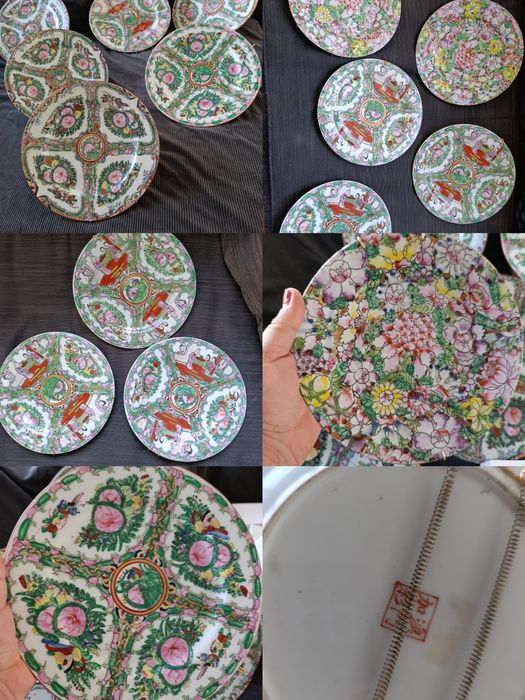 Колекция от 11 декоративни китайски порцеланови чинии – Rose Medallion China ръчно рисувани