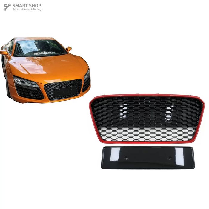Grila Centrala Audi R8 42 (2013-2015) RS Design Negru Lucios/ Rosu