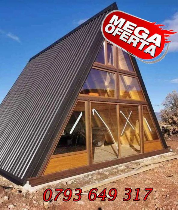 Vand case modulare pe structura metalica, cabane tip A frame moderne