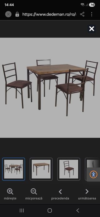 Set masa fixa cu 4 scaune tapitate, bucatarie, maro,