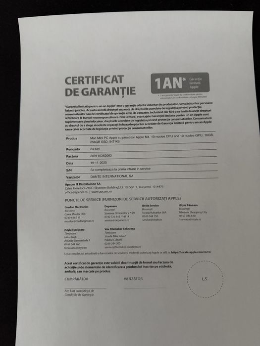 Mac Mini PCApple M4,10nucleeCPU,16 GB,256GB SSD