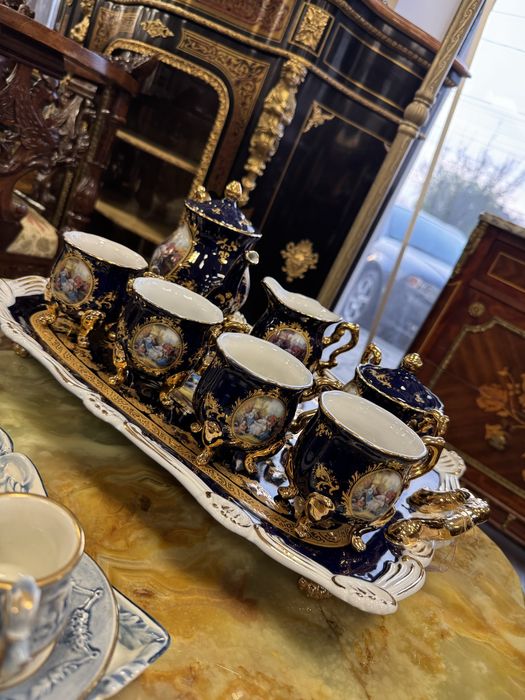 Set cafea/ceai - portelan albastru cobalt