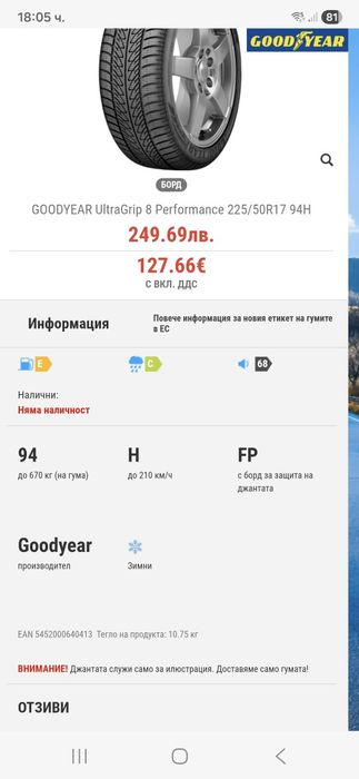 225/50/17 94H 2бр.GOODYEAR ULTRAGRIP 8 PERFORMANCE-rim protector